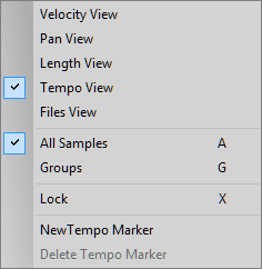 Controller panel tempo menu